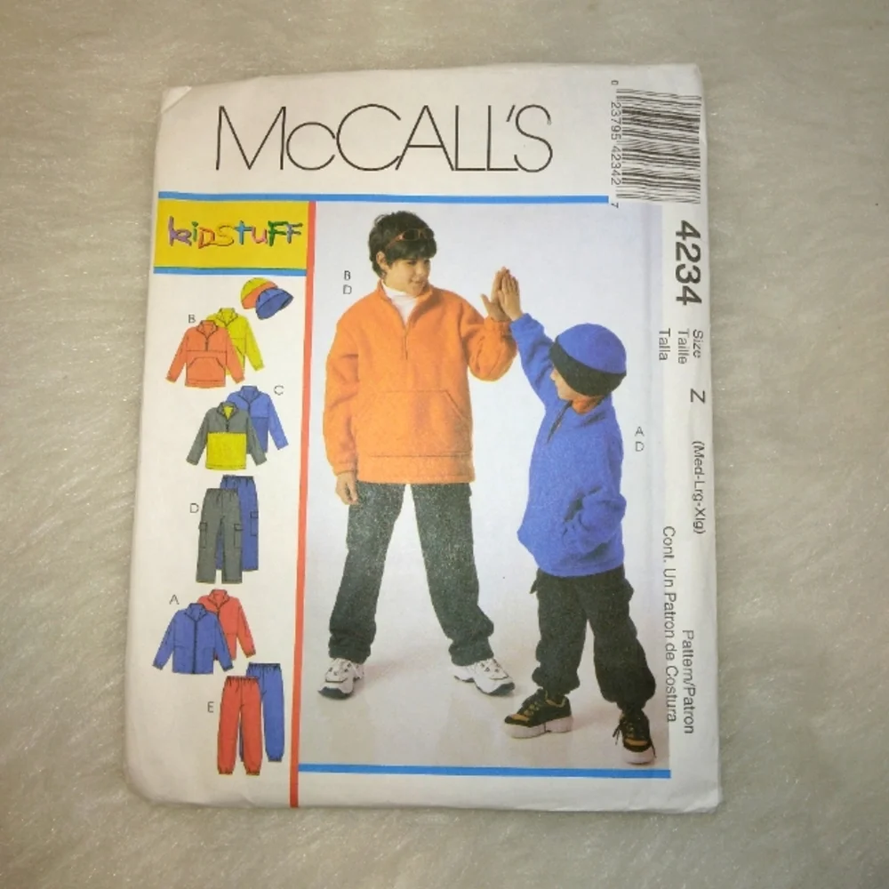 McCall's 4234 Sz Med-Lrg-XLg Children's Jacket, Top, pants, hat, great 4 fleece